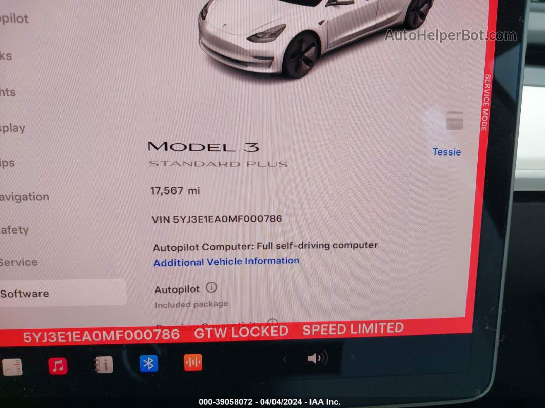 2021 Tesla Model 3 Standard Range Plus Rear-wheel Drive White vin: 5YJ3E1EA0MF000786