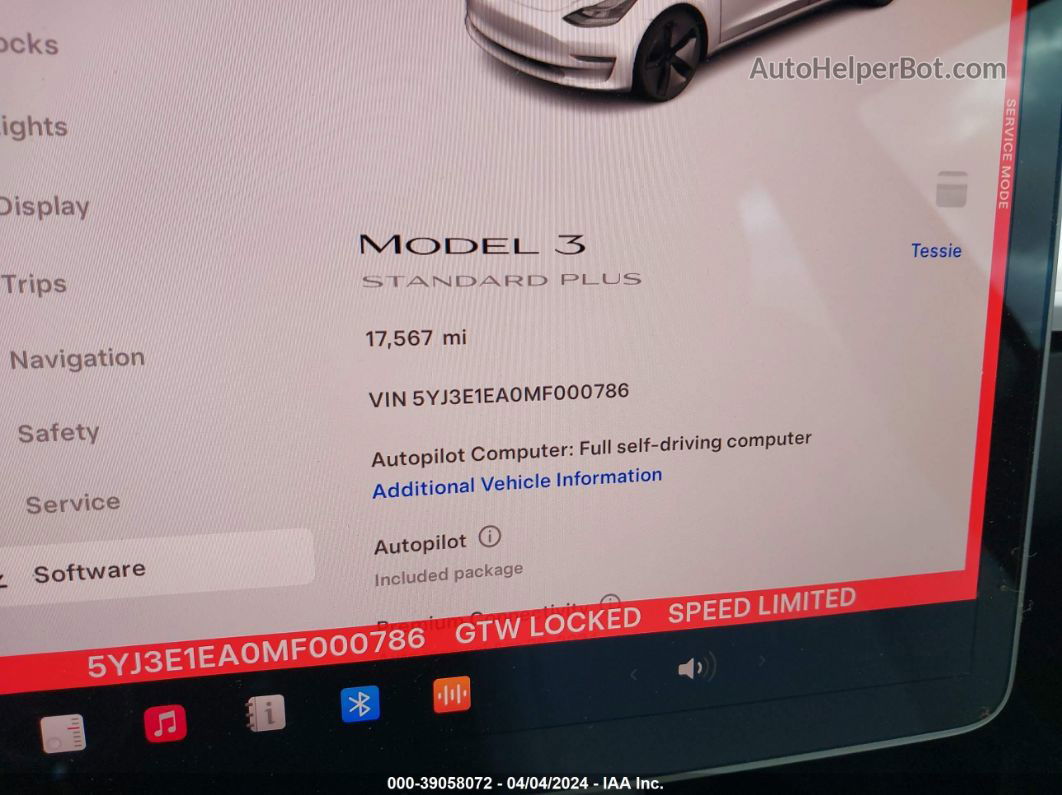 2021 Tesla Model 3 Standard Range Plus Rear-wheel Drive White vin: 5YJ3E1EA0MF000786