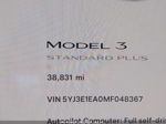 2021 Tesla Model 3 Standard Range Plus Rear-wheel Drive Black vin: 5YJ3E1EA0MF048367