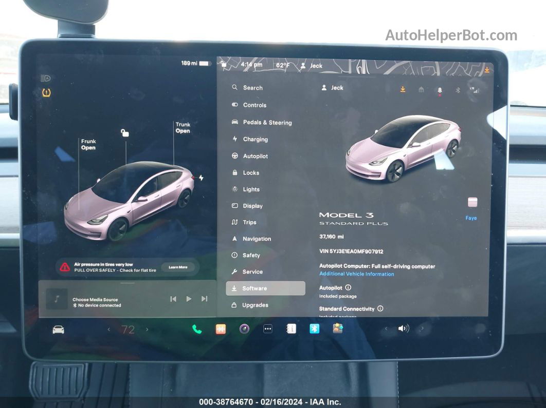 2021 Tesla Model 3 Standard Range Plus Rear-wheel Drive Белый vin: 5YJ3E1EA0MF907912