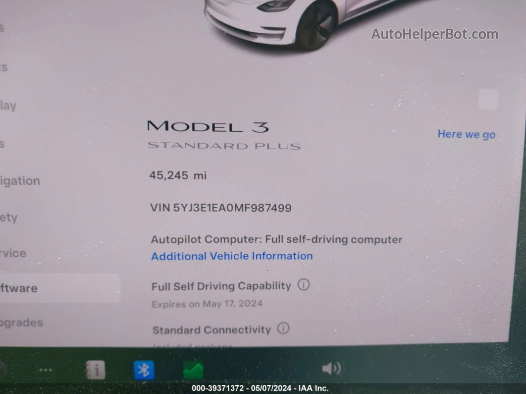 2021 Tesla Model 3 Standard Range Plus Rear-wheel Drive White vin: 5YJ3E1EA0MF987499