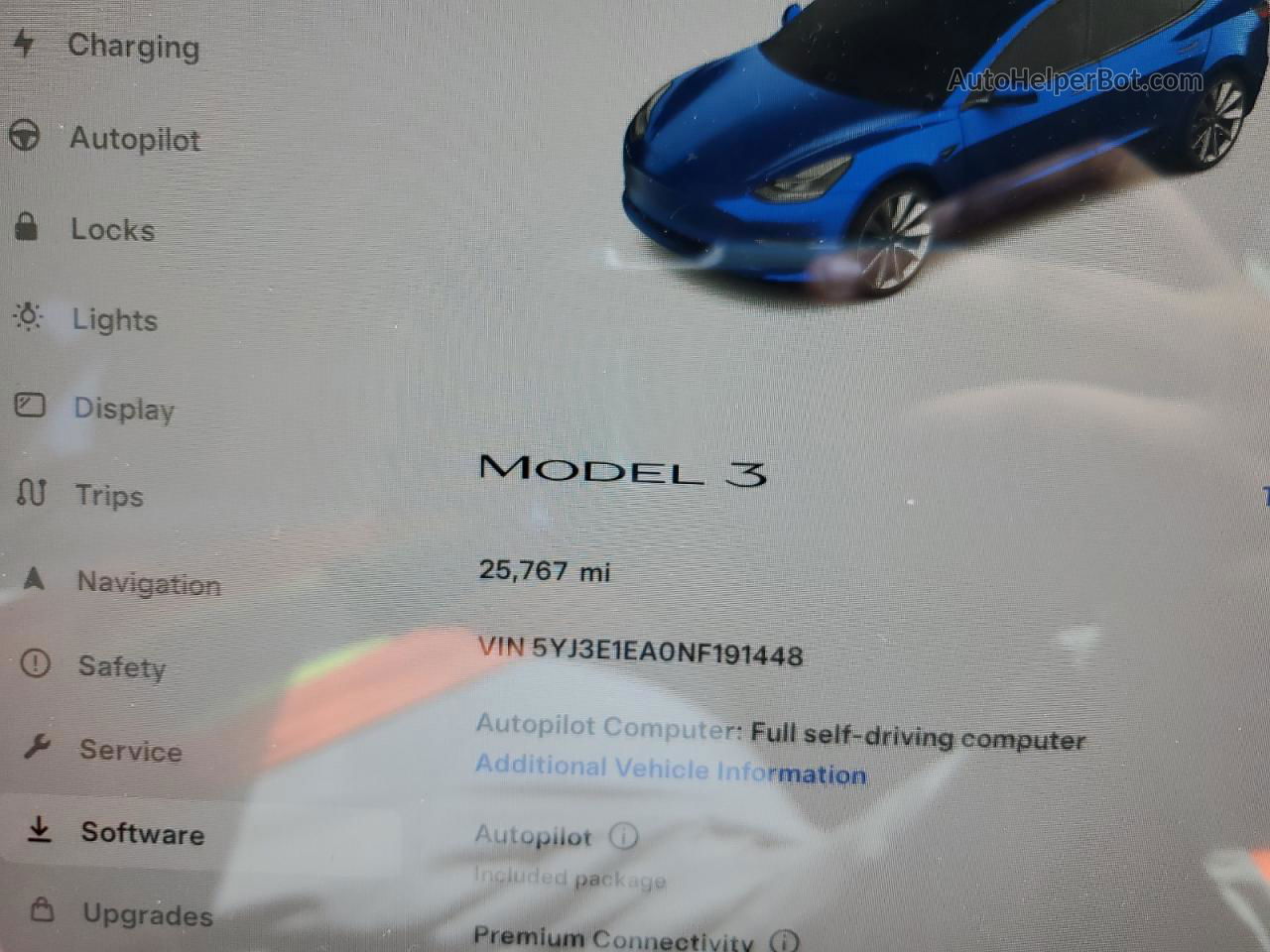 2022 Tesla Model 3  Blue vin: 5YJ3E1EA0NF191448