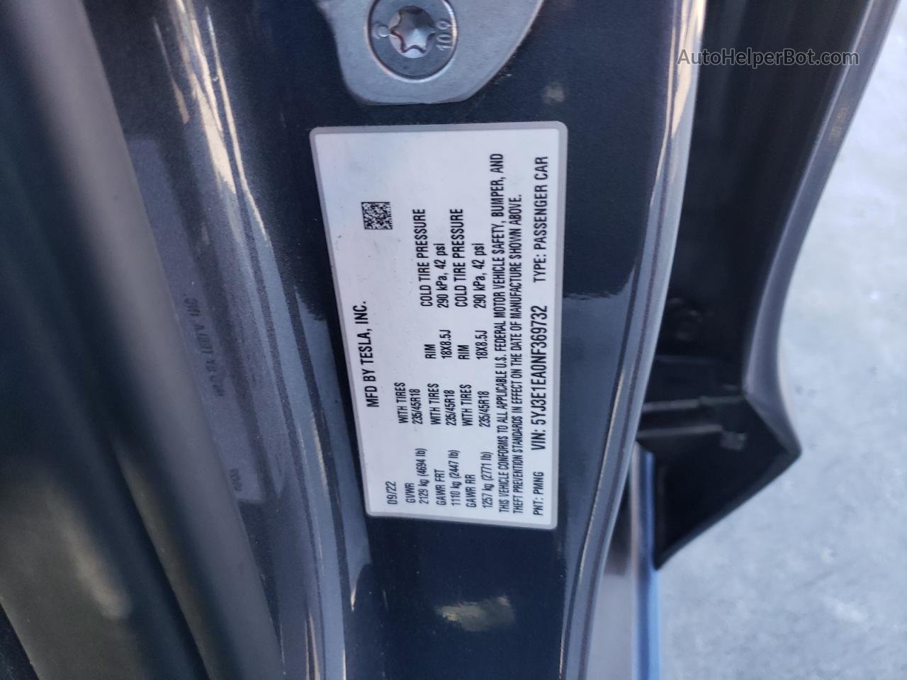 2022 Tesla Model 3  Gray vin: 5YJ3E1EA0NF369732