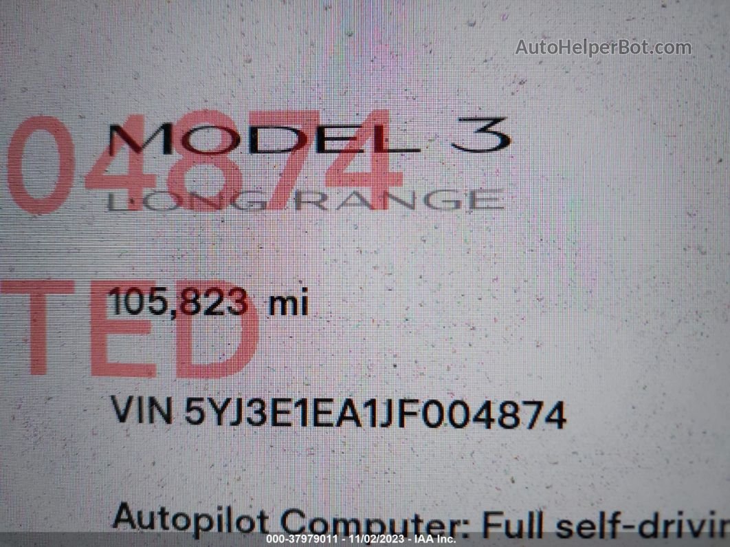 2018 Tesla Model 3 Range Battery Black vin: 5YJ3E1EA1JF004874