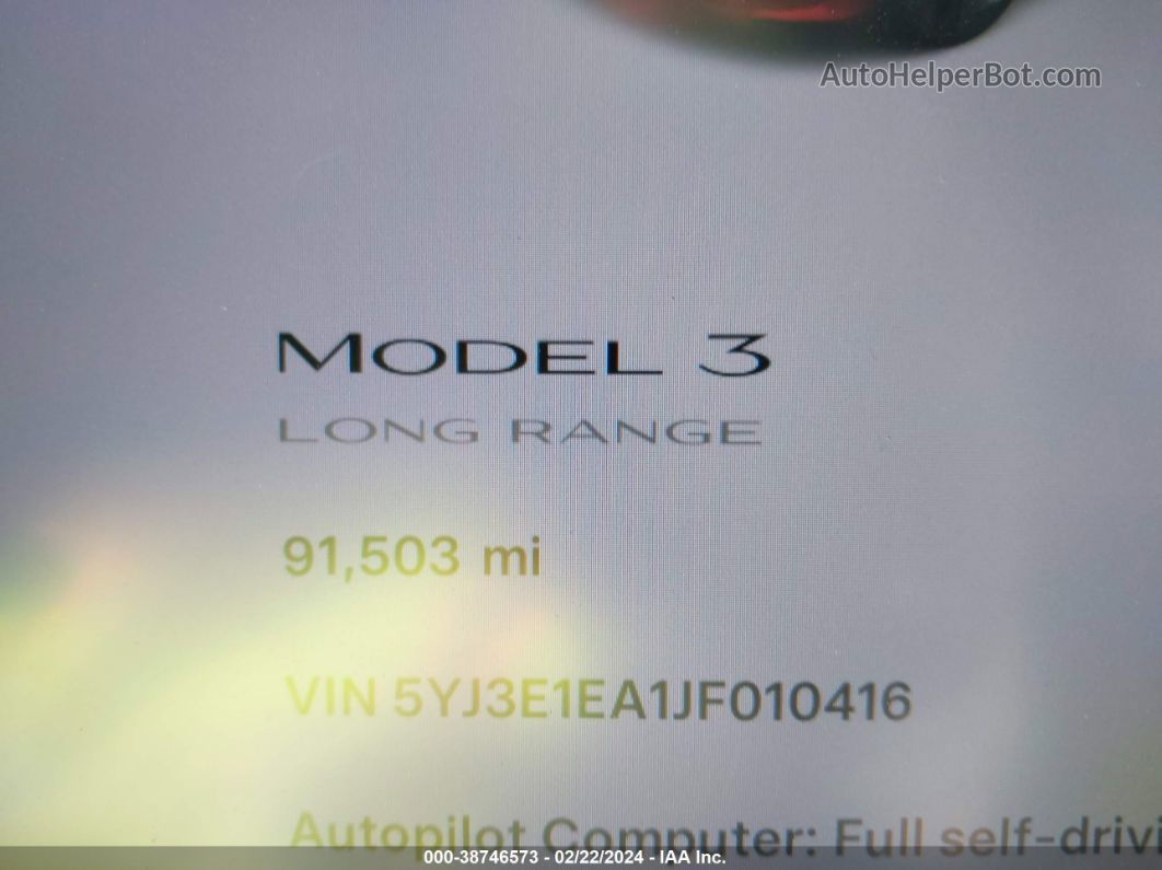 2018 Tesla Model 3 Long Range/mid Range Red vin: 5YJ3E1EA1JF010416