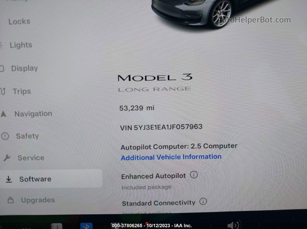 2018 Tesla Model 3 Range Battery Gray vin: 5YJ3E1EA1JF057963