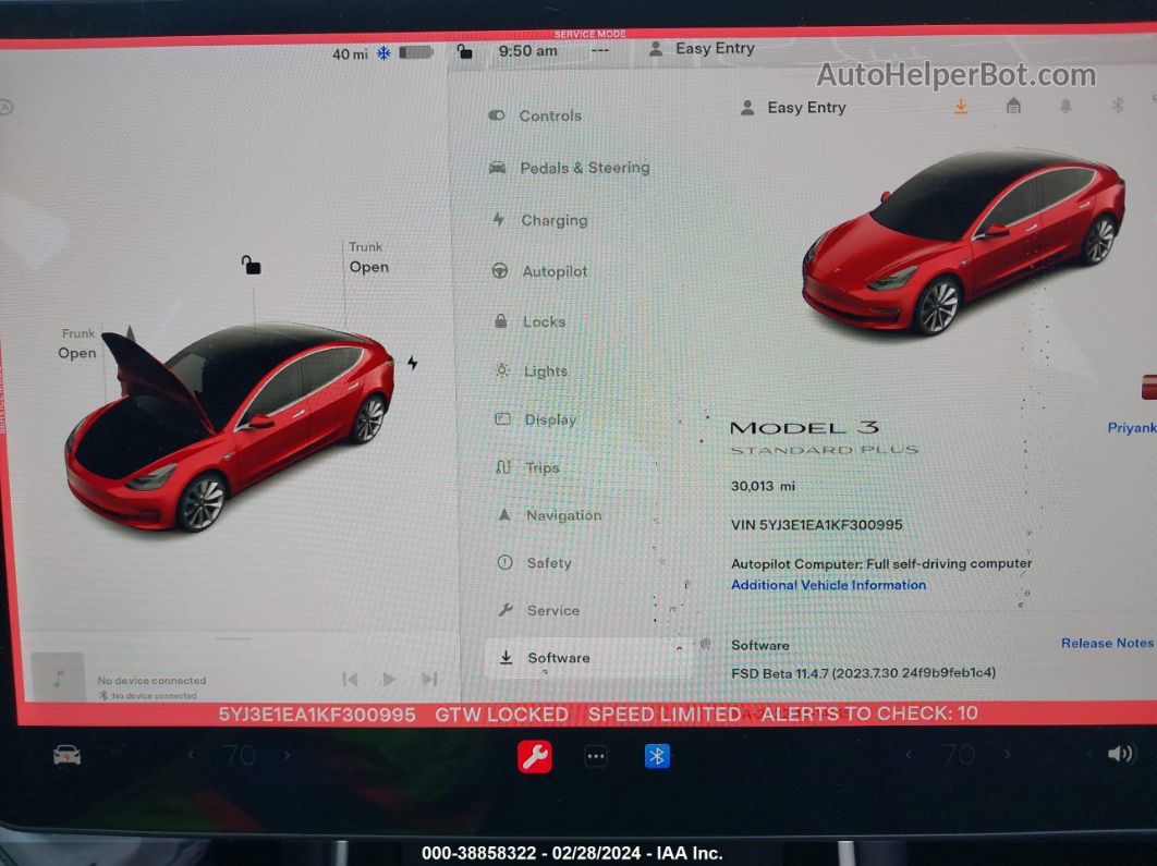 2019 Tesla Model 3 Long Range/mid Range/standard Range/standard Range Plus Red vin: 5YJ3E1EA1KF300995