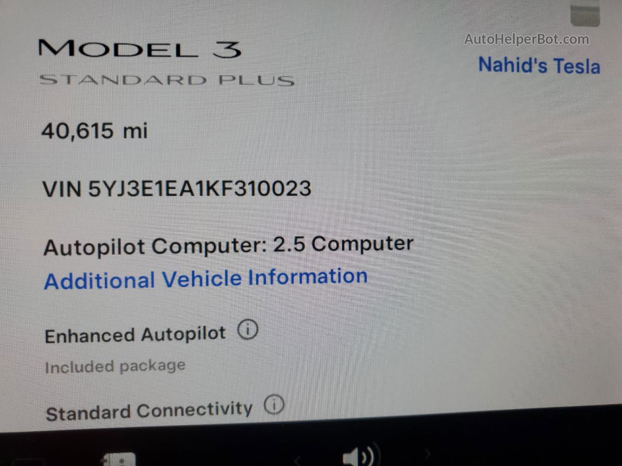 2019 Tesla Model 3  White vin: 5YJ3E1EA1KF310023