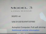 2019 Tesla Model 3 Range White vin: 5YJ3E1EA1KF331180