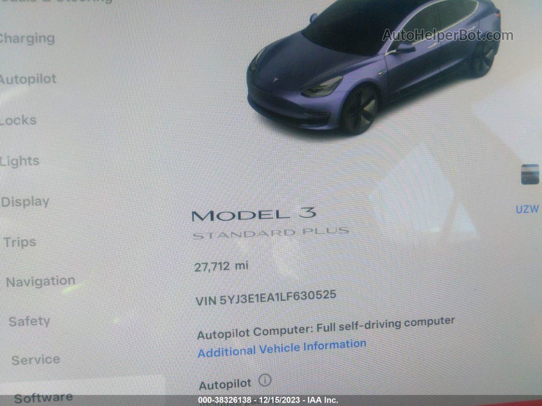 2020 Tesla Model 3 Standard Range Plus Rear-wheel Drive/standard Range Rear-wheel Drive Серый vin: 5YJ3E1EA1LF630525