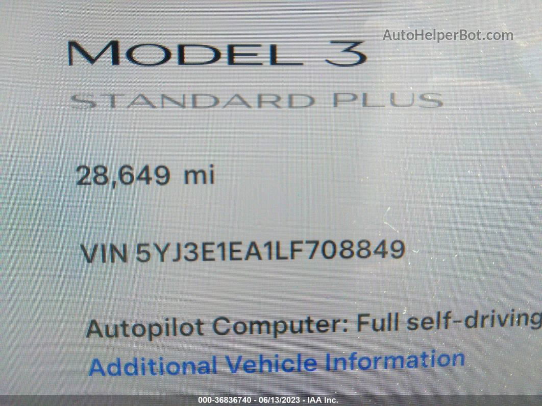 2020 Tesla Model 3 Standard Range Red vin: 5YJ3E1EA1LF708849