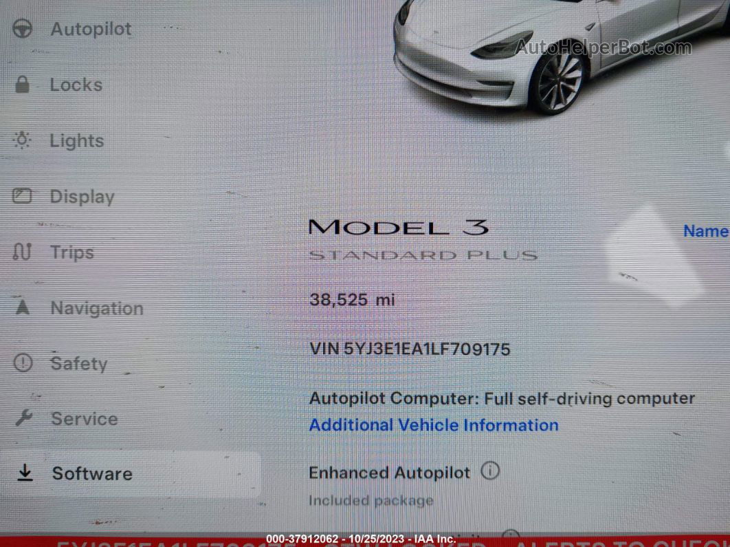 2020 Tesla Model 3 Standard Range Plus Rear-wheel Drive/standard Range Rear-wheel Drive White vin: 5YJ3E1EA1LF709175