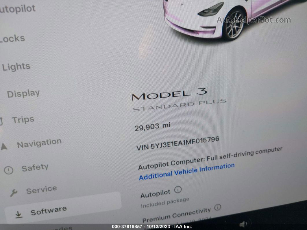 2021 Tesla Model 3 Standard Range Plus Rear-wheel Drive White vin: 5YJ3E1EA1MF015796