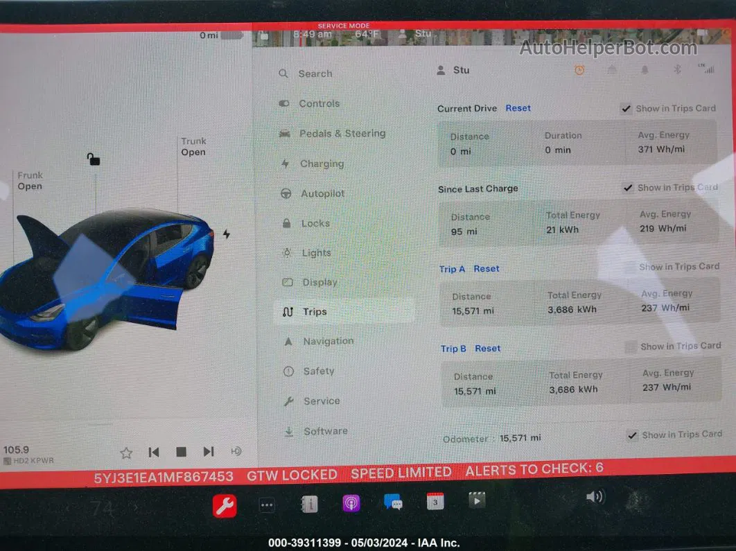 2021 Tesla Model 3   Синий vin: 5YJ3E1EA1MF867453