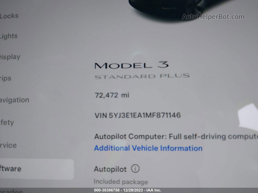 2021 Tesla Model 3 Standard Range Plus Rear-wheel Drive Black vin: 5YJ3E1EA1MF871146