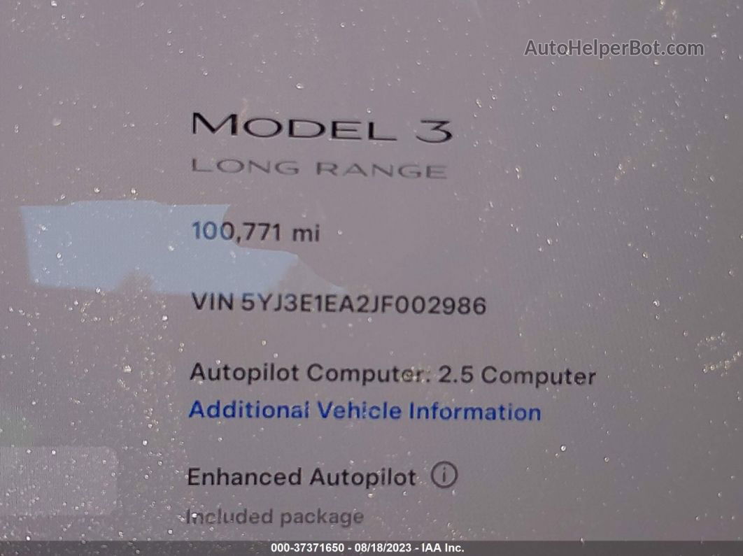 2018 Tesla Model 3 Range Battery Красный vin: 5YJ3E1EA2JF002986