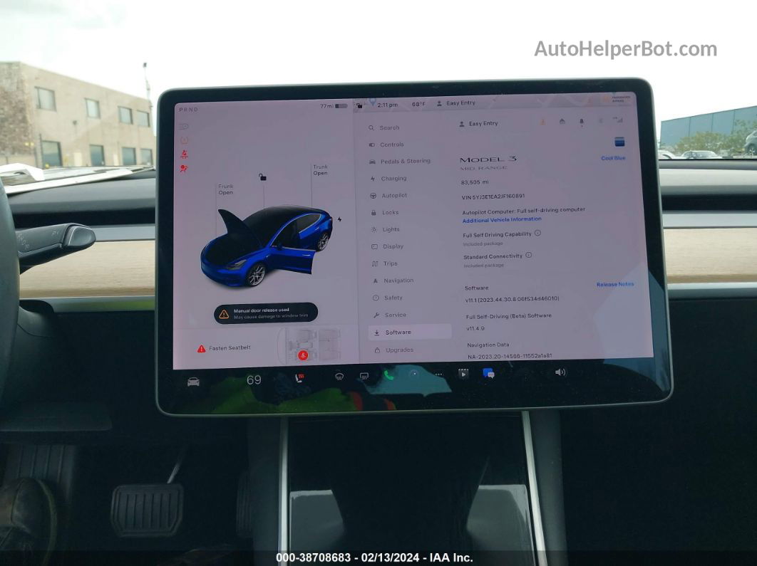 2018 Tesla Model 3 Long Range/mid Range Blue vin: 5YJ3E1EA2JF160891