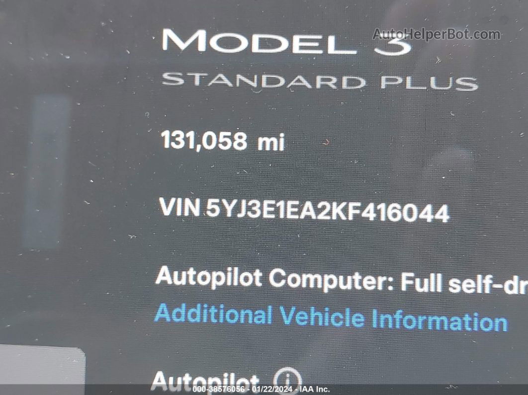 2019 Tesla Model 3 Long Range/mid Range/standard Range/standard Range Plus Черный vin: 5YJ3E1EA2KF416044