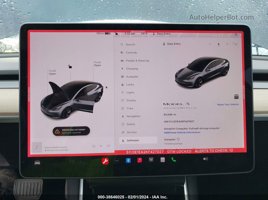 2019 Tesla Model 3 Long Range/mid Range/standard Range/standard Range Plus Серый vin: 5YJ3E1EA2KF427027