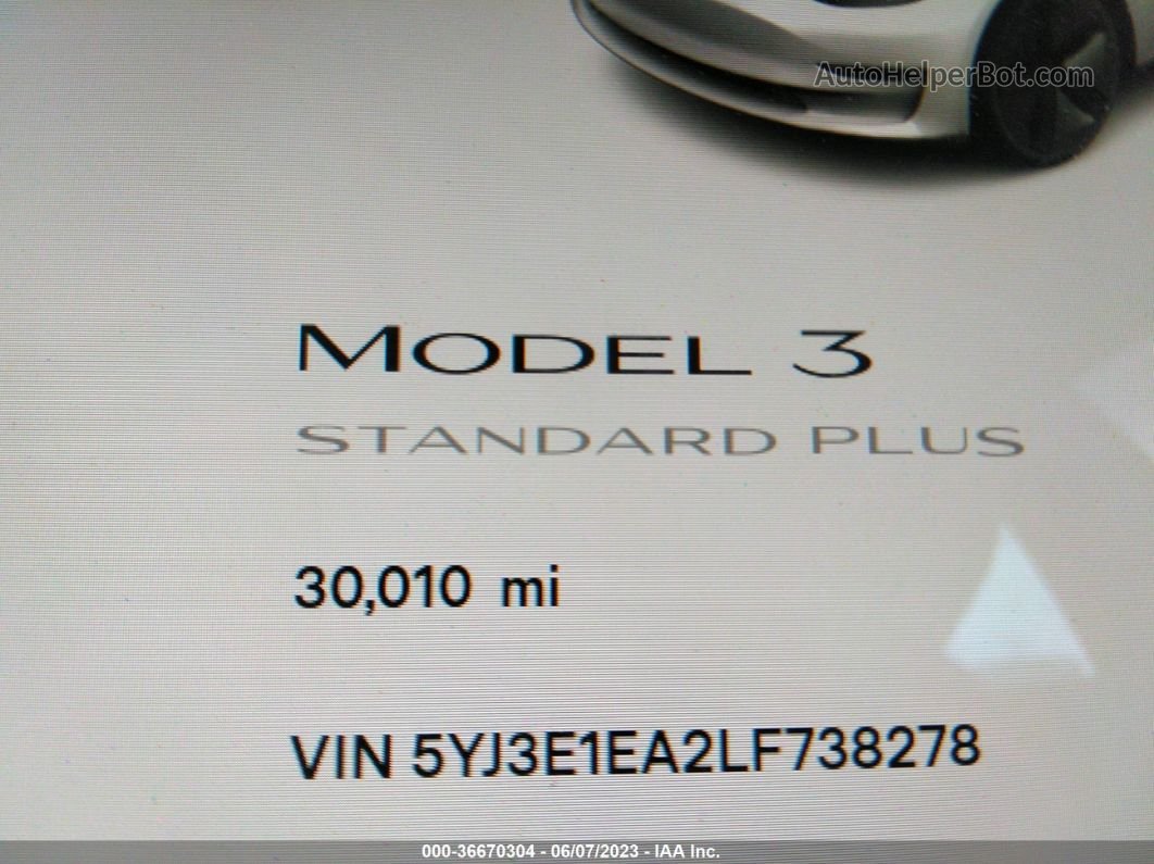 2020 Tesla Model 3 Standard Range Белый vin: 5YJ3E1EA2LF738278