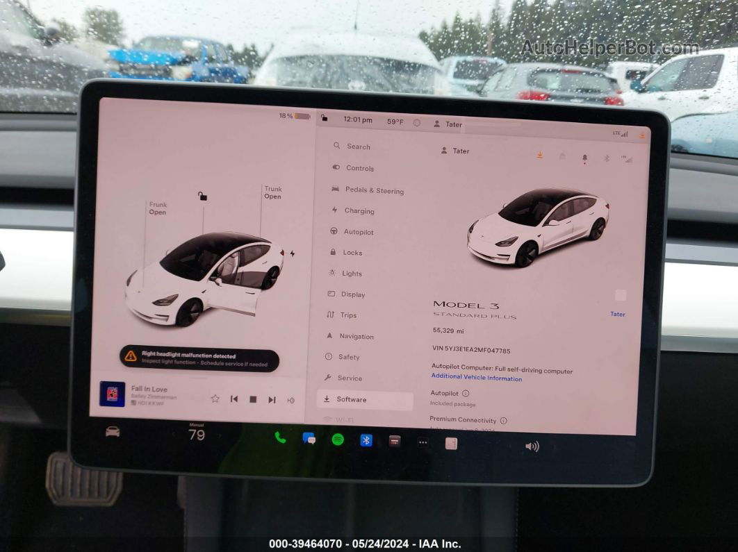 2021 Tesla Model 3 Standard Range Plus Rear-wheel Drive Белый vin: 5YJ3E1EA2MF047785