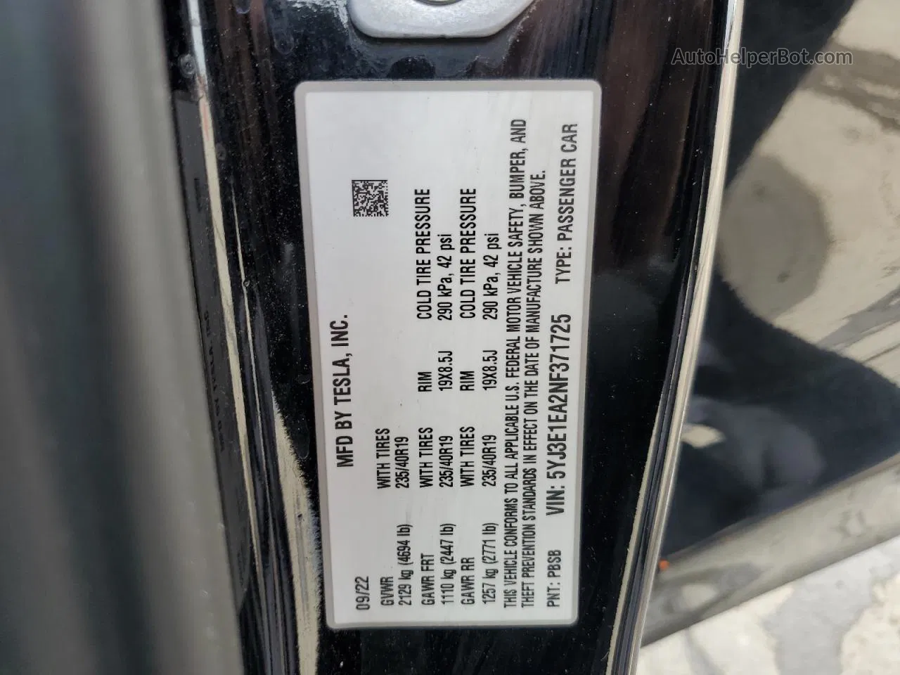 2022 Tesla Model 3  Black vin: 5YJ3E1EA2NF371725