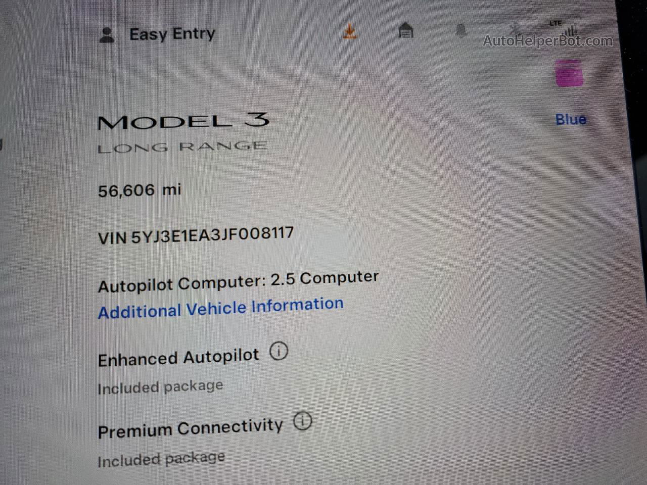 2018 Tesla Model 3  Blue vin: 5YJ3E1EA3JF008117