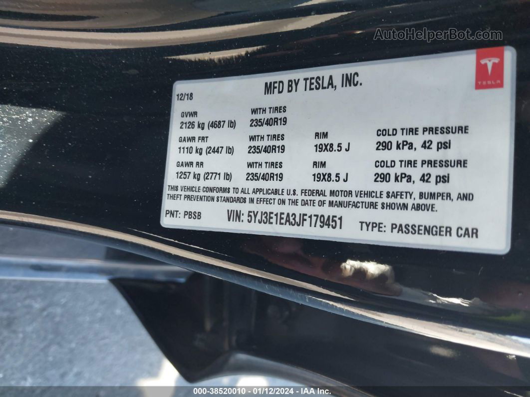 2018 Tesla Model 3 Long Range/mid Range Черный vin: 5YJ3E1EA3JF179451