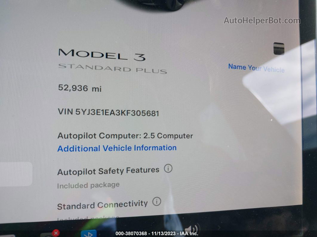 2019 Tesla Model 3 Standard Range/standard Range Plus/long Range/mid Range Black vin: 5YJ3E1EA3KF305681