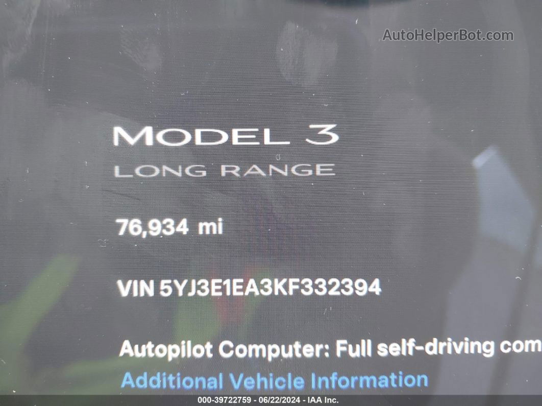 2019 Tesla Model 3   Красный vin: 5YJ3E1EA3KF332394