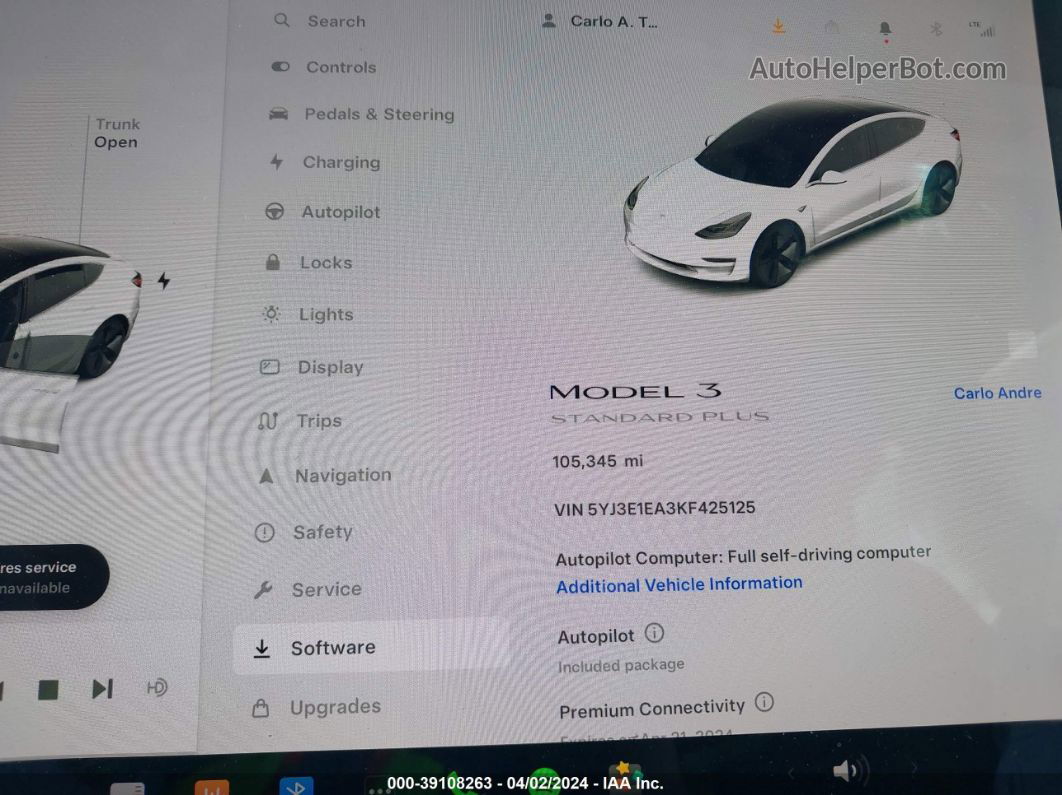 2019 Tesla Model 3 Long Range/mid Range/standard Range/standard Range Plus White vin: 5YJ3E1EA3KF425125