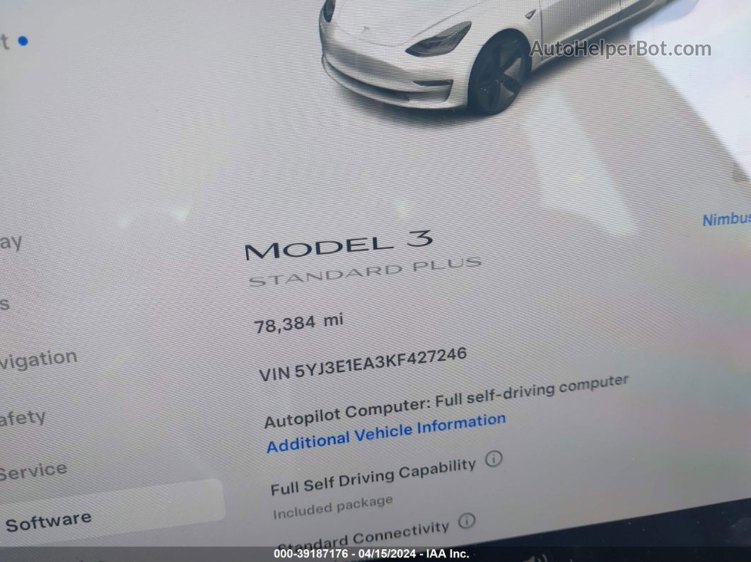 2019 Tesla Model 3   Белый vin: 5YJ3E1EA3KF427246