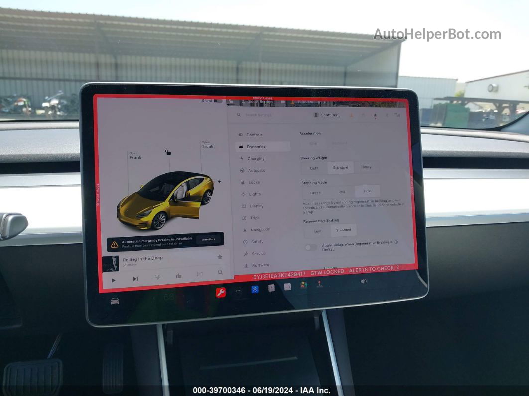 2019 Tesla Model 3 Long Range/mid Range/standard Range/standard Range Plus White vin: 5YJ3E1EA3KF429417