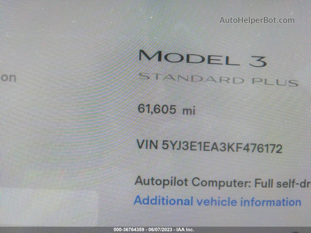 2019 Tesla Model 3 Range Blue vin: 5YJ3E1EA3KF476172