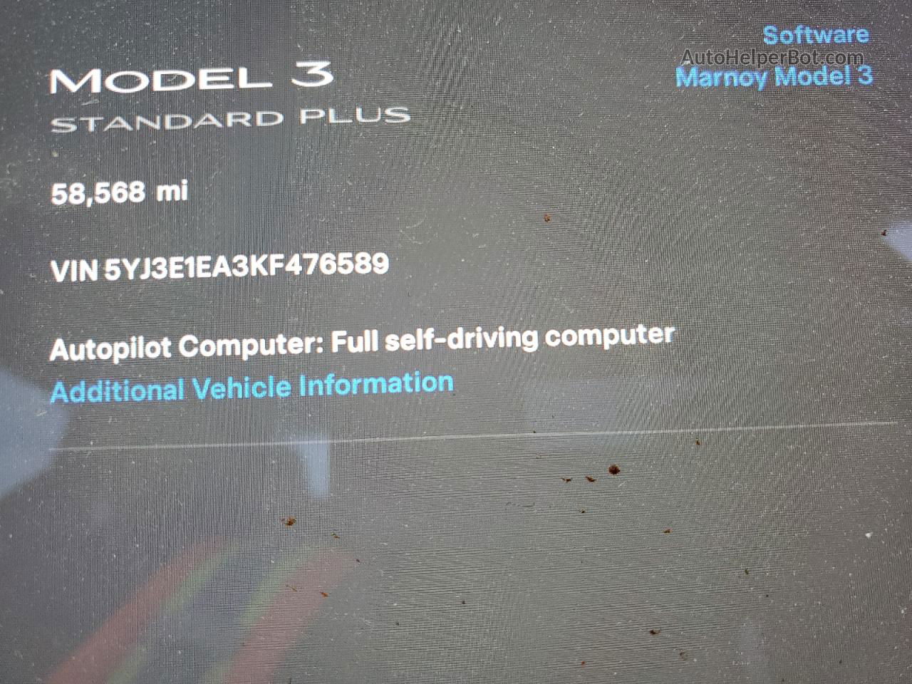 2019 Tesla Model 3  White vin: 5YJ3E1EA3KF476589