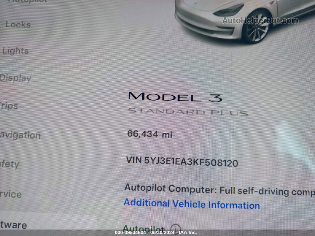 2019 Tesla Model 3 Long Range/mid Range/standard Range/standard Range Plus White vin: 5YJ3E1EA3KF508120