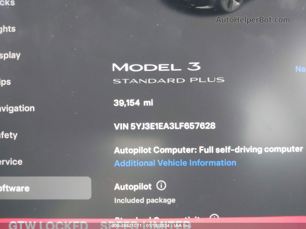 2020 Tesla Model 3 Standard Range Plus Rear-wheel Drive/standard Range Rear-wheel Drive Черный vin: 5YJ3E1EA3LF657628