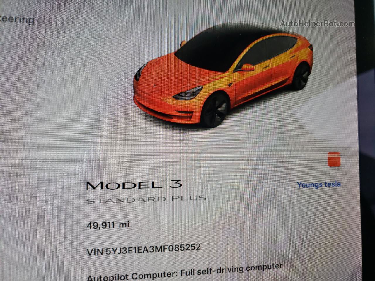 2021 Tesla Model 3  White vin: 5YJ3E1EA3MF085252