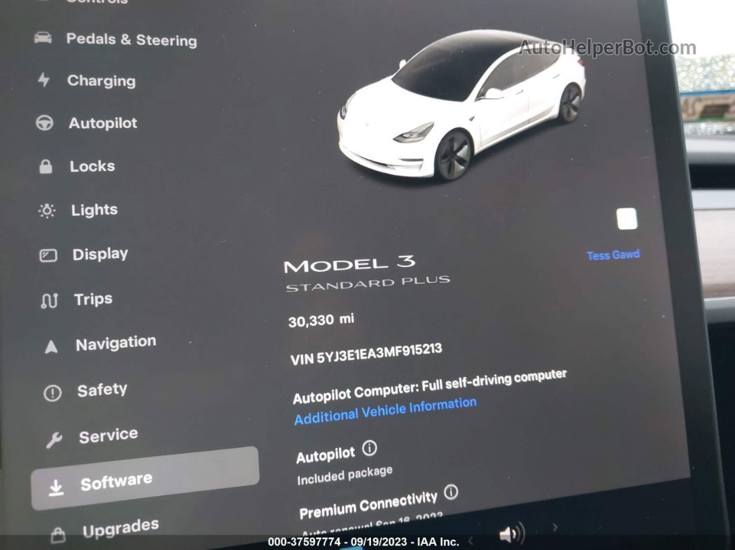 2021 Tesla Model 3 Standard Range Plus Rear-wheel Drive White vin: 5YJ3E1EA3MF915213