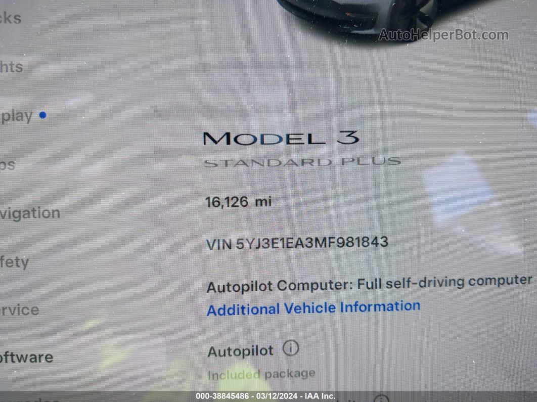 2021 Tesla Model 3 Standard Range Plus Rear-wheel Drive Blue vin: 5YJ3E1EA3MF981843