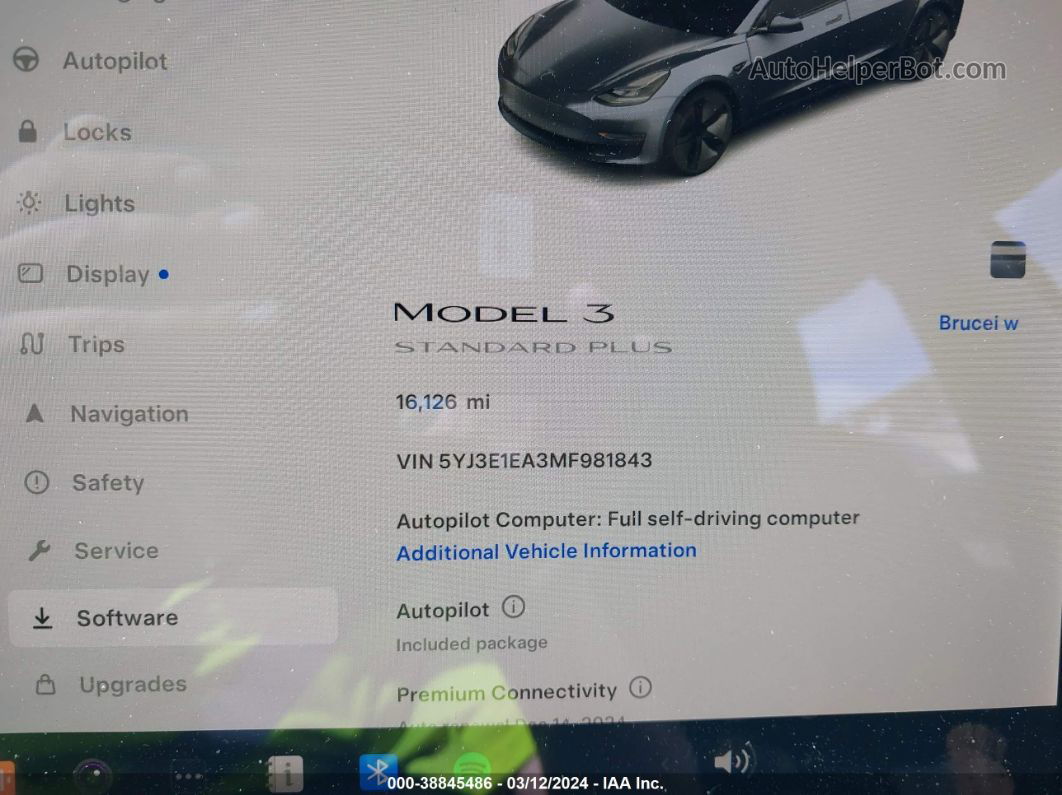 2021 Tesla Model 3 Standard Range Plus Rear-wheel Drive Blue vin: 5YJ3E1EA3MF981843