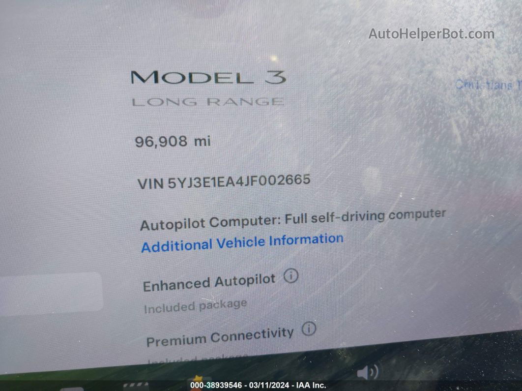 2018 Tesla Model 3 Long Range/mid Range Черный vin: 5YJ3E1EA4JF002665