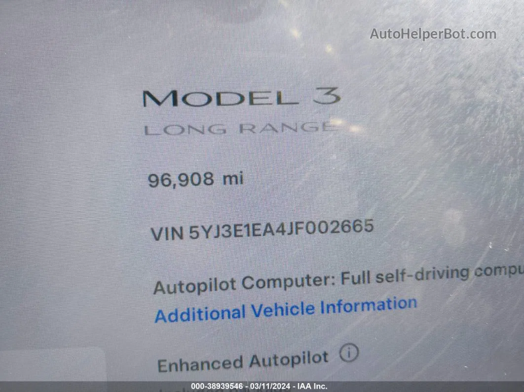 2018 Tesla Model 3 Long Range/mid Range Black vin: 5YJ3E1EA4JF002665