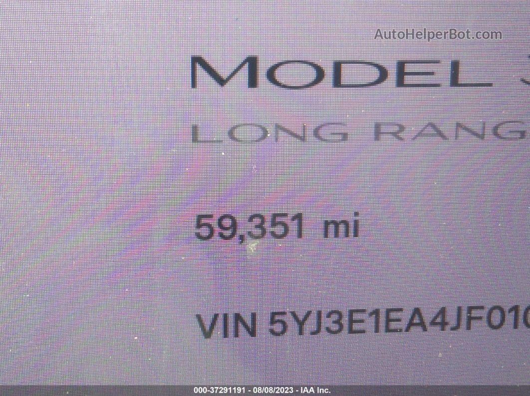 2018 Tesla Model 3 Range Battery White vin: 5YJ3E1EA4JF010023