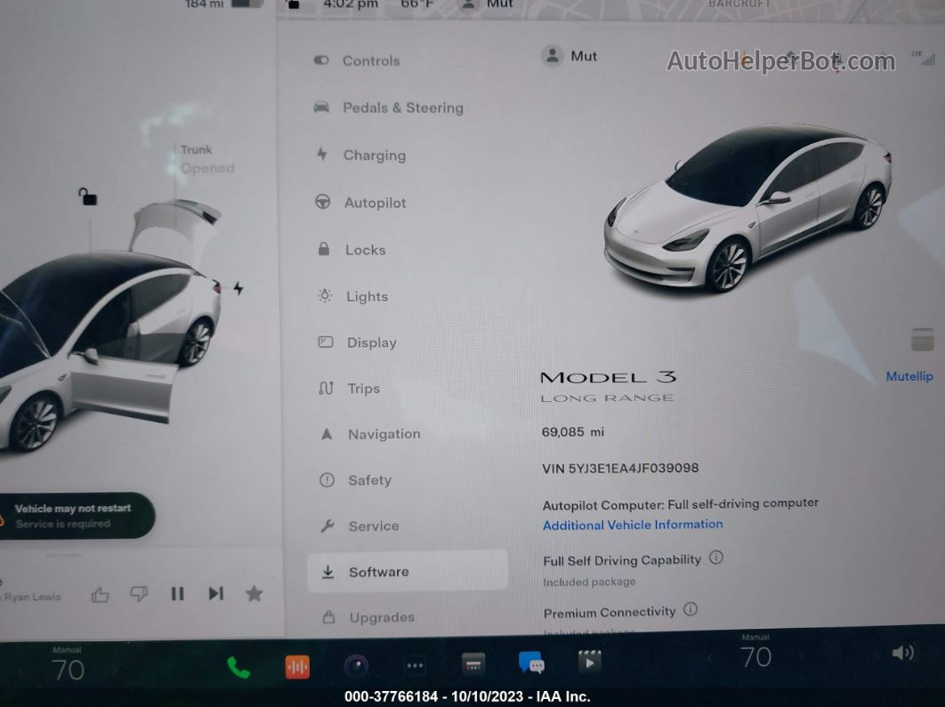 2018 Tesla Model 3 Range Battery Белый vin: 5YJ3E1EA4JF039098