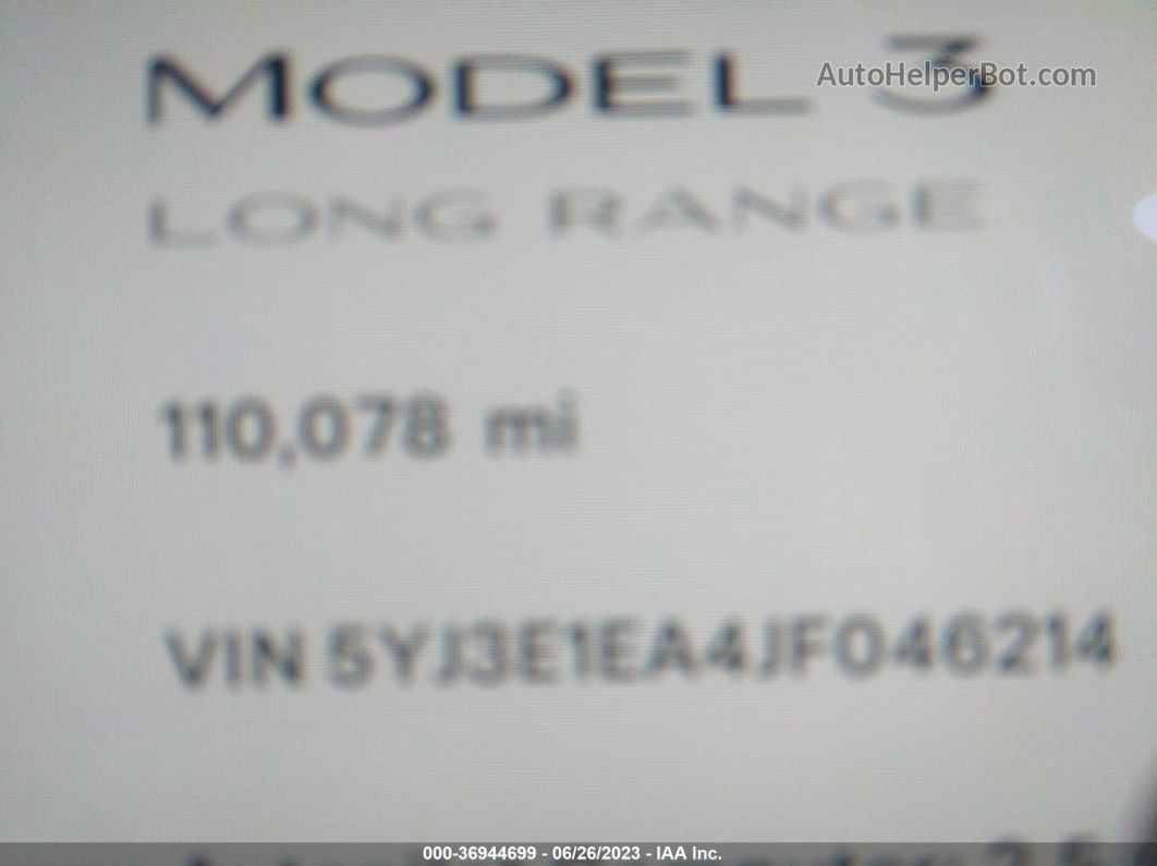 2018 Tesla Model 3 Range Battery White vin: 5YJ3E1EA4JF046214