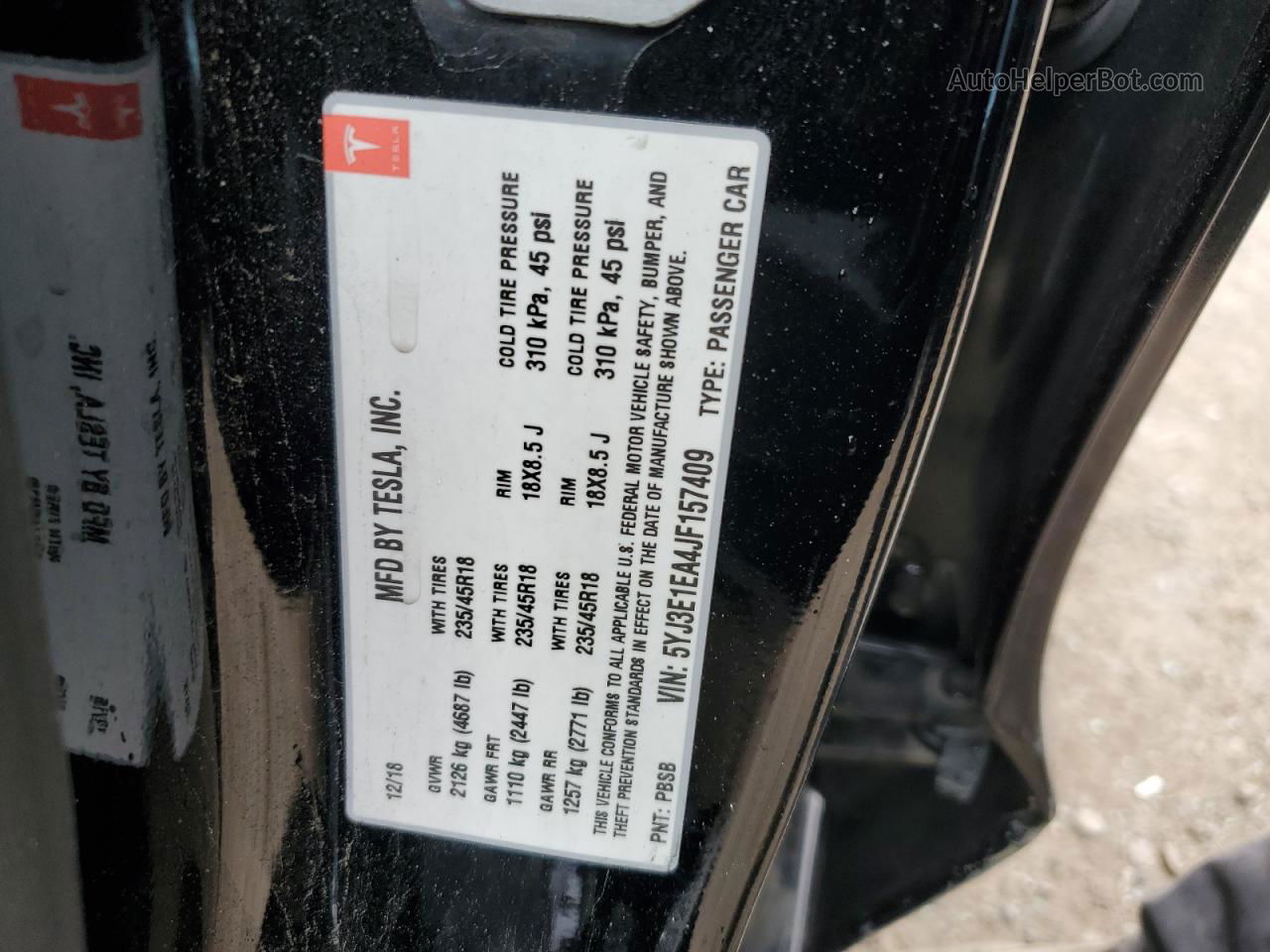 2018 Tesla Model 3  Black vin: 5YJ3E1EA4JF157409