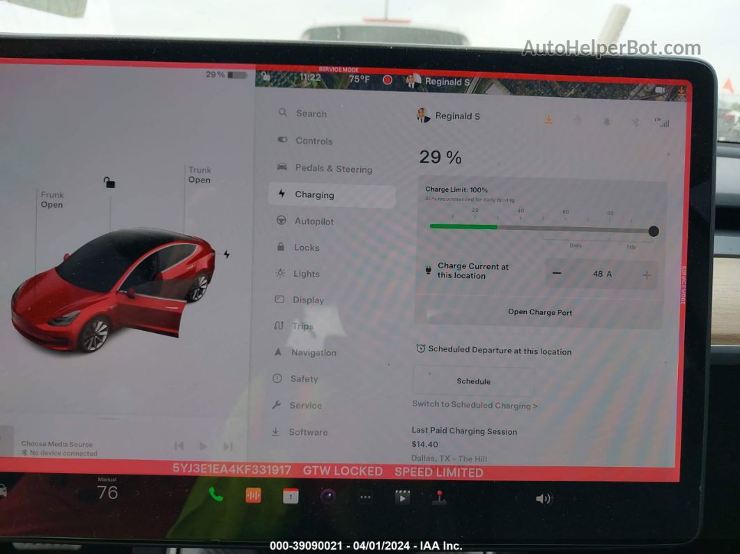 2019 Tesla Model 3 Long Range/mid Range/standard Range/standard Range Plus Red vin: 5YJ3E1EA4KF331917