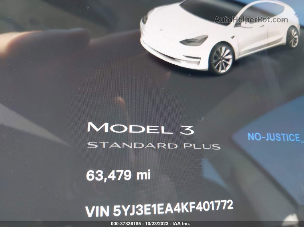 2019 Tesla Model 3 Mid Range/standard Range/standard Range Plus/long Range Black vin: 5YJ3E1EA4KF401772
