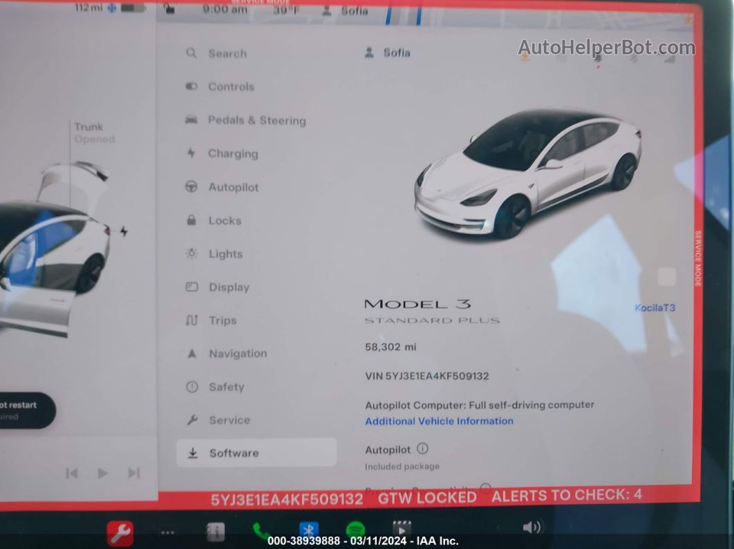 2019 Tesla Model 3 Long Range/mid Range/standard Range/standard Range Plus Белый vin: 5YJ3E1EA4KF509132